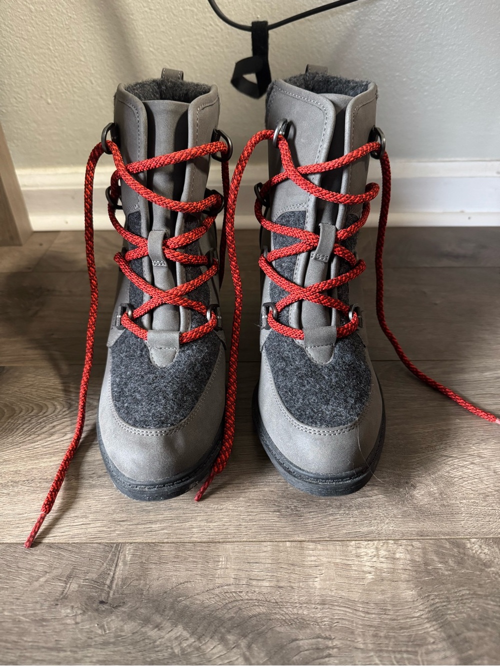 Sonoma Gray Boots with Red Laces